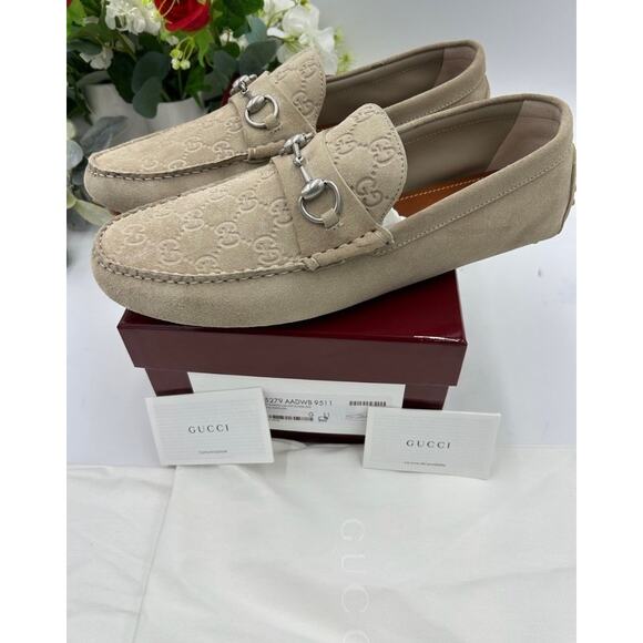 Men\'s Gucci, GG embossed suede driver loafers size 11 fits 11.5 US made in Italy main image 8